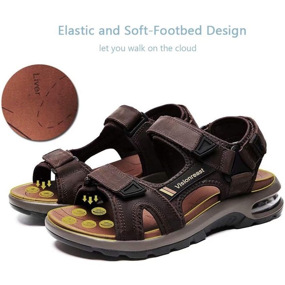 Visionreast leather Men's Brown Sandals with Air Cushion Sole Velcro straps Sz11 - Picture 8 of 12